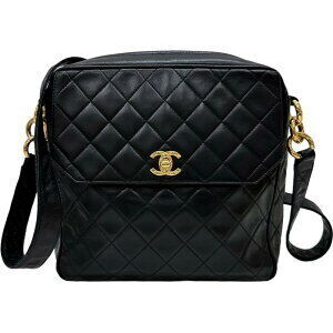 CHANEL Matelass Quilted Coco Ball Shoulder Bag Seal Late Lambskin Black Hardware